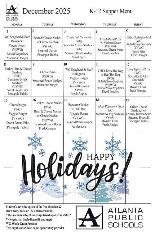 December K-12 Supper Menu